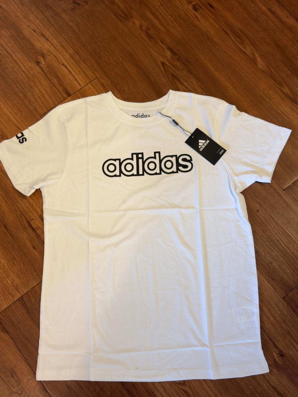 adidas White Tee with Black Outline Logo